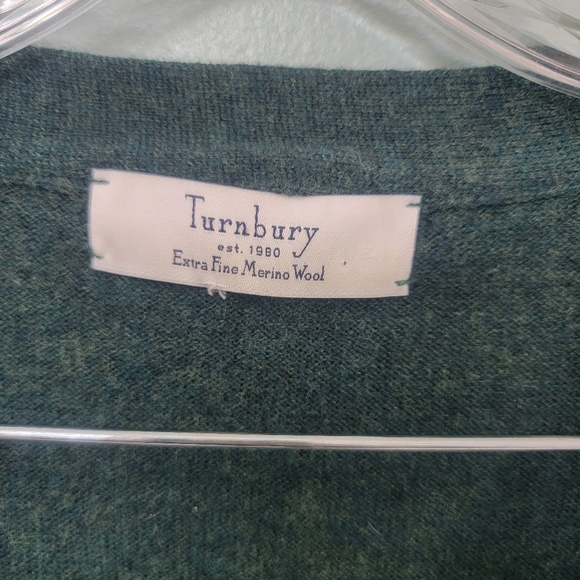 Turnbury Merino Wool 100% Green Cardigan Large - Picture 2 of 7